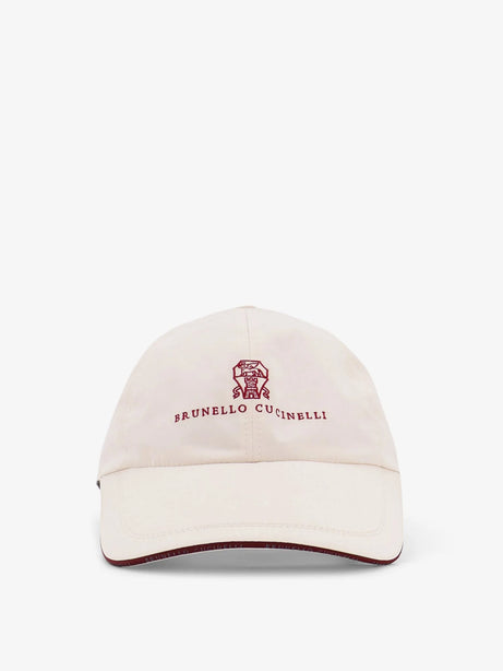 Brunello Cucinelli Nylon hat with embroidered logo on the front - Offwhite Rosso