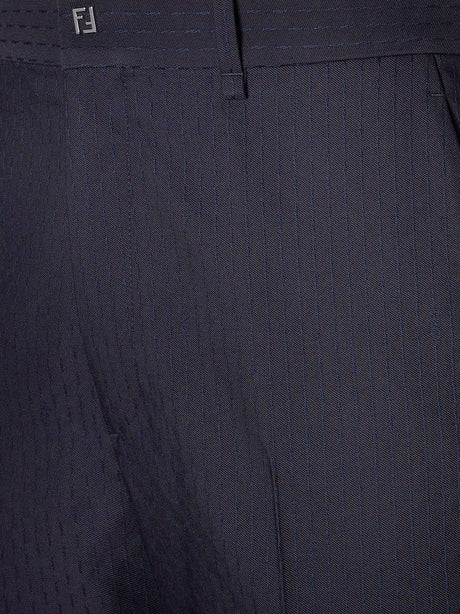 Fendi Trousers Wool Tonal Stitching - Abisso