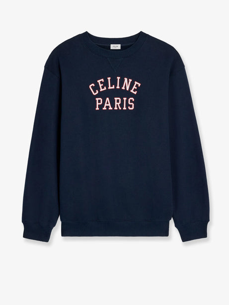 Celine Cotton sweater with front lettering logo - Navyredwhite