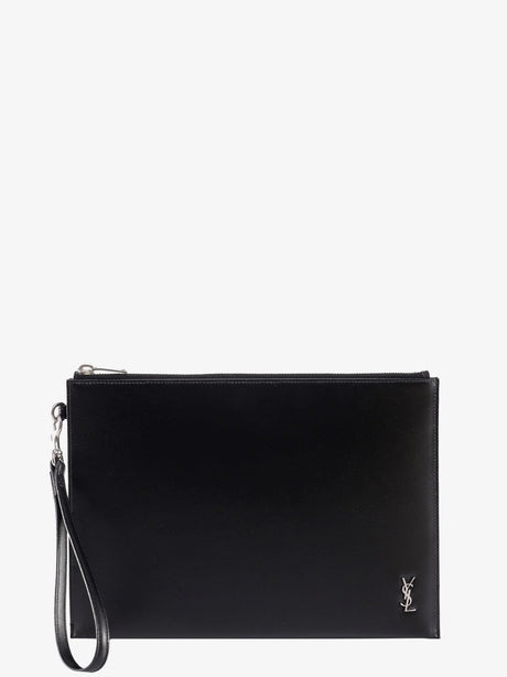 Saint Laurent Leather clutch with Monogram detail - Nero