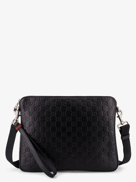 Gucci Leather GG Emblem crossbody bag with embossed GG motif - Black