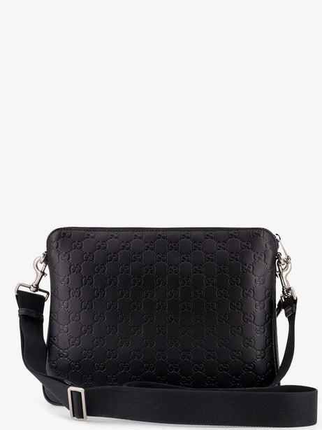 Gucci Leather GG Emblem crossbody bag with embossed GG motif - Black