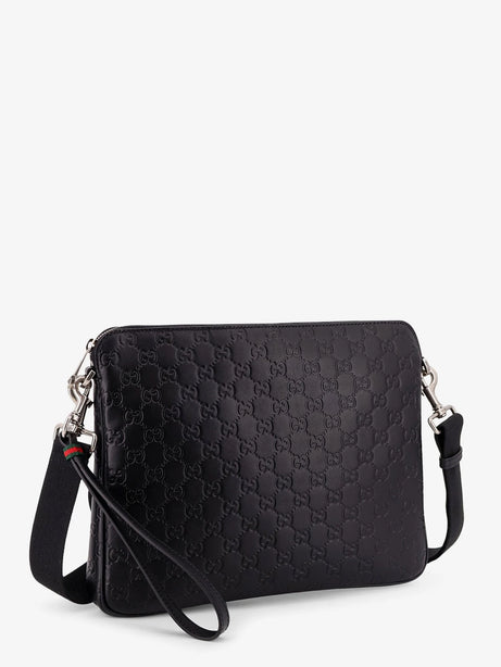 Gucci Leather GG Emblem crossbody bag with embossed GG motif - Black