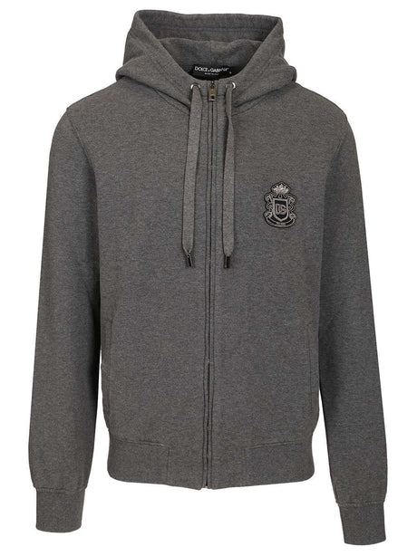 Dolce & Gabbana Hoodie With Heraldic Crest - Grey