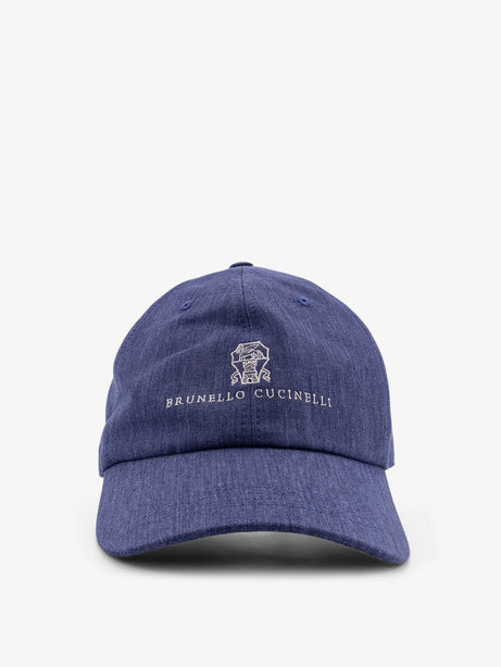Brunello Cucinelli Denim hat with embroidered logo on the front - Denim Perla