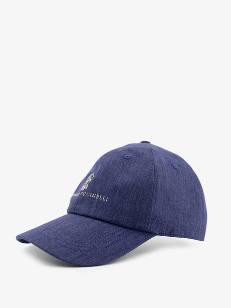 Brunello Cucinelli Denim hat with embroidered logo on the front - Denim Perla