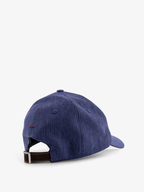 Brunello Cucinelli Denim hat with embroidered logo on the front - Denim Perla