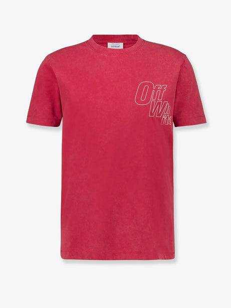 Off White Cotton T-shirt - Coral Red - W