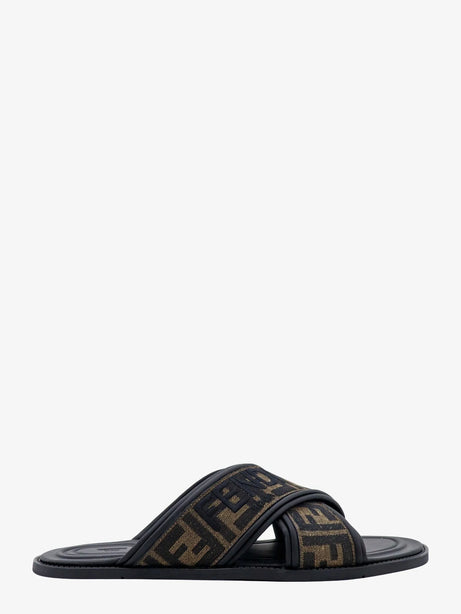 Fendi FF jacquard fabric sandals with embroidered logo - Tabacco Nero+Nero