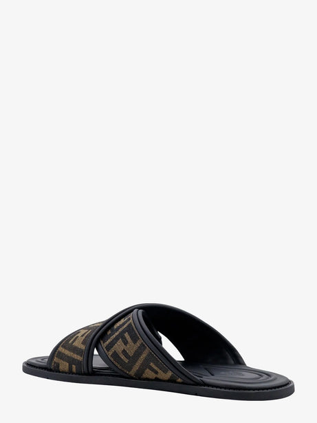 Fendi FF jacquard fabric sandals with embroidered logo - Tabacco Nero+Nero