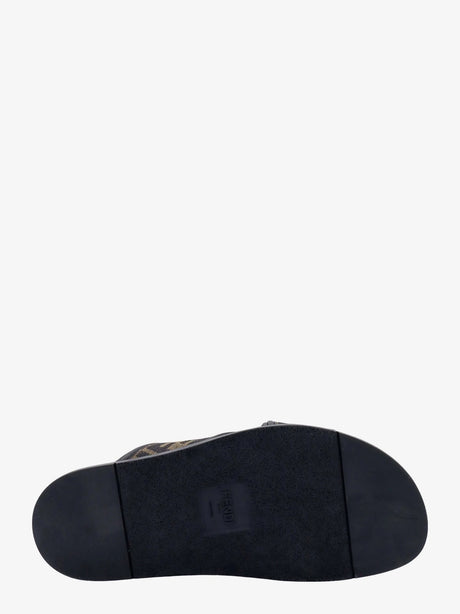 Fendi FF jacquard fabric sandals with embroidered logo - Tabacco Nero+Nero