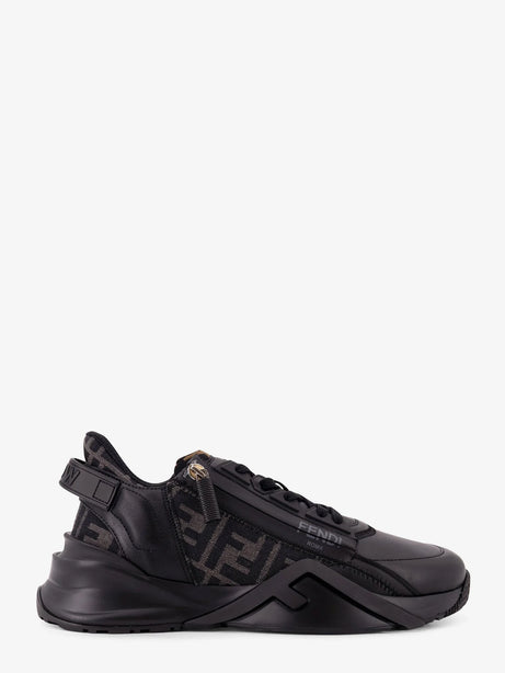 Fendi Leather Flow sneakers with FF jacquard fabric inserts - Nero Grig Nero Nero