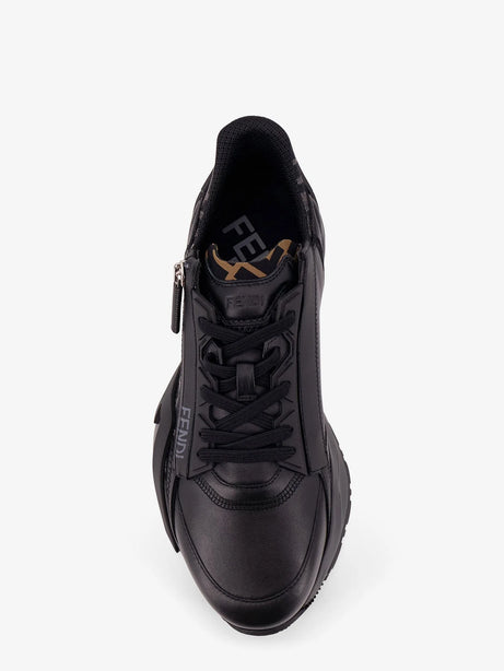 Fendi Leather Flow sneakers with FF jacquard fabric inserts - Nero Grig Nero Nero