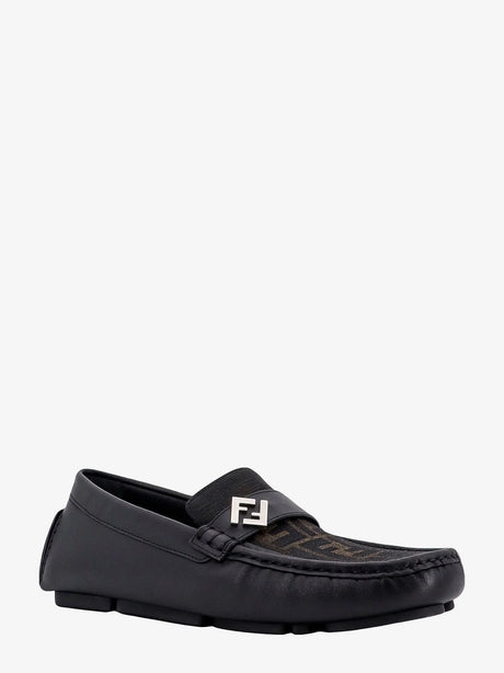 Fendi Leather and canvas loafers - Tabacconero