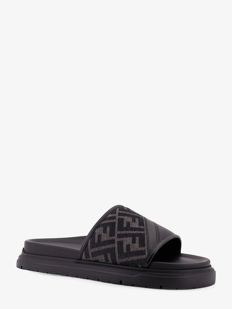 Fendi Low leather sandals with FF jacquard insert - Neronergrigio Nero
