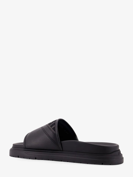 Fendi Low leather sandals with FF jacquard insert - Neronergrigio Nero