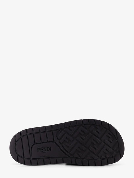 Fendi Low leather sandals with FF jacquard insert - Neronergrigio Nero