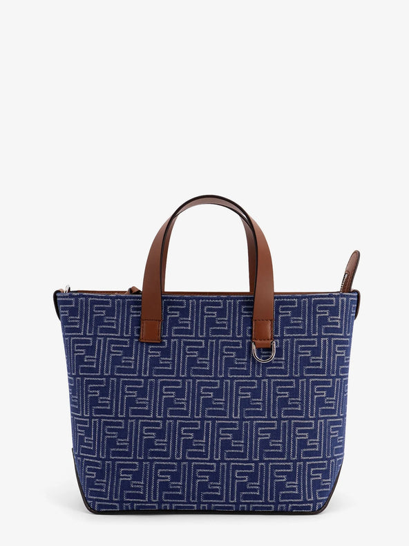Fendi FF jacquard fabric and leather shopping bag - Stone