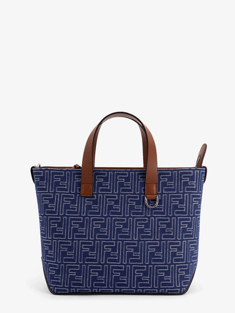 Fendi FF jacquard fabric and leather shopping bag - Stone