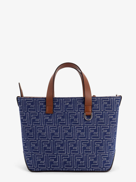 Fendi FF jacquard fabric and leather shopping bag - Stone