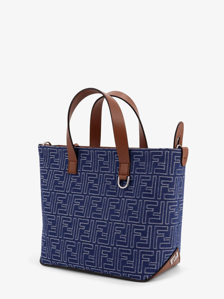 Fendi FF jacquard fabric and leather shopping bag - Stone