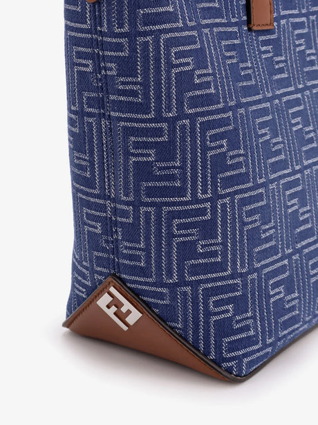 Fendi FF jacquard fabric and leather shopping bag - Stone