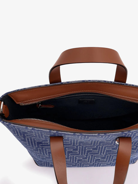 Fendi FF jacquard fabric and leather shopping bag - Stone