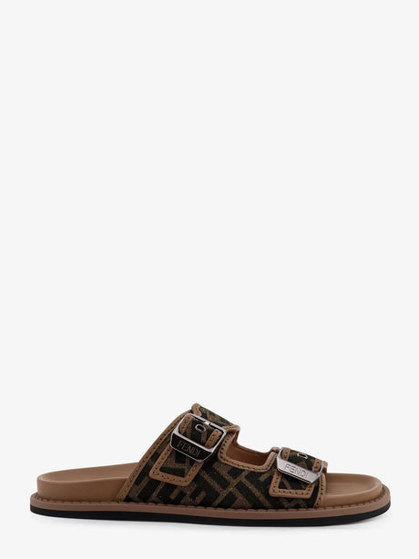 Fendi Feel sandals in FF jacquard fabric - Tabacco Nero+Sand