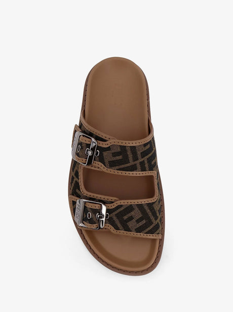 Fendi Feel sandals in FF jacquard fabric - Tabacco Nero+Sand