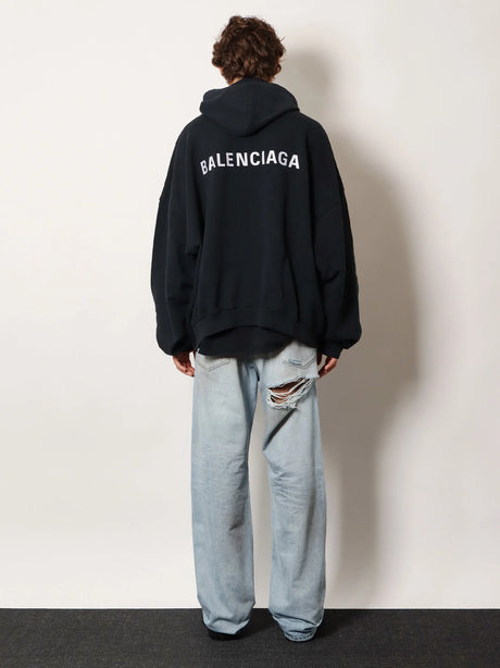 Balenciaga Cotton hooded sweatshirt - Faded Black/White