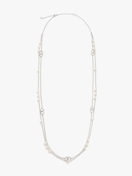 Valentino Garavani Metal and pearls VLogo Signature necklace - Argento