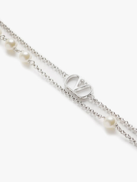 Valentino Garavani Metal and pearls VLogo Signature necklace - Argento