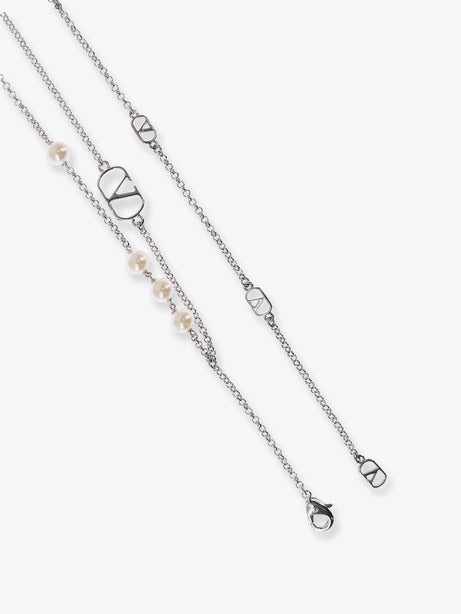 Valentino Garavani Metal and pearls VLogo Signature necklace - Argento