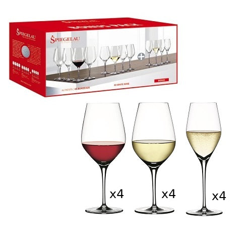 Spiegelau 12 Pcs Stemware Set, 4Xbordeaux , 4Xwhite Wine & 4Xchampagne Glass, Authentis