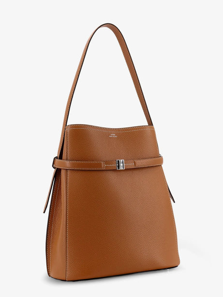 Toteme Textured leather bucket bag with frontal strap - Tan