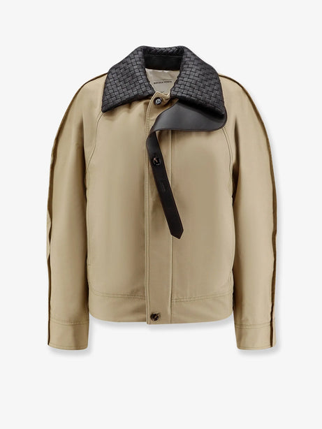 Bottega Veneta Cotton Jacket with Intrecciato leather collar - Sahara