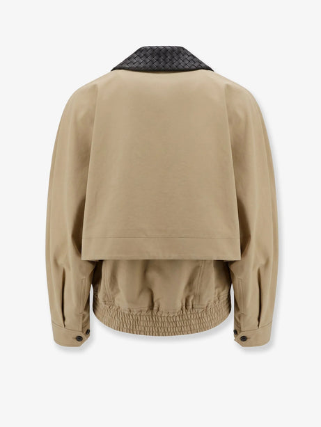 Bottega Veneta Cotton Jacket with Intrecciato leather collar - Sahara