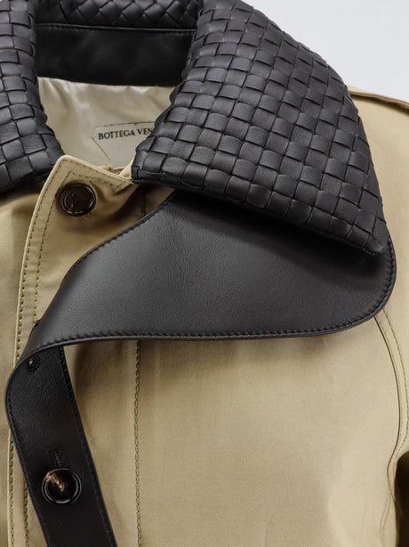 Bottega Veneta Cotton Jacket with Intrecciato leather collar - Sahara