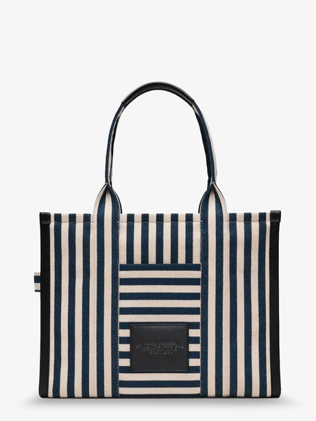 Marc Jacobs The Large Tote canvas handbag with front embroidered logo - Blue Sea Multi