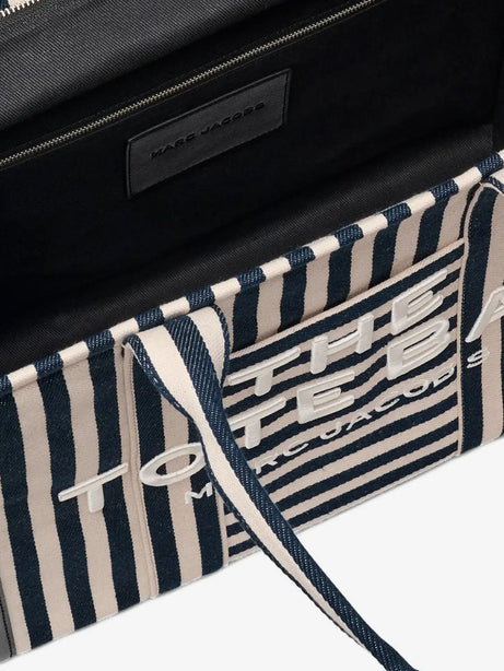 Marc Jacobs The Large Tote canvas handbag with front embroidered logo - Blue Sea Multi