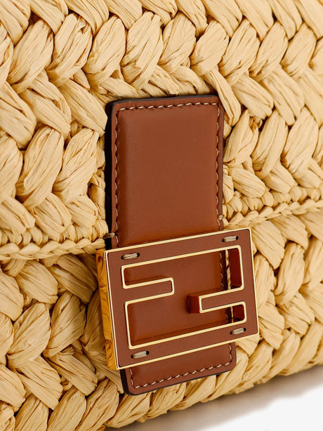 Fendi Mamma Baguette Medium raffia crossbody bag - Naturale+Sellier+Os