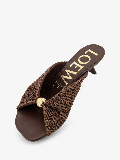Loewe Paula's Ibiza - Pebble raffia effect sandals with metal logo detail - Dark Brown