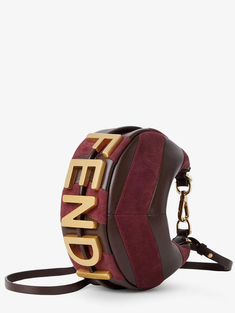 Fendi Fendigraphy Mini leather handbag with metal lettering logo - Brown