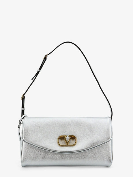 Valentino Garavani DeVain laminated leather shoulder bag - Silver