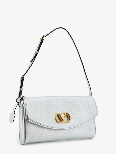 Valentino Garavani DeVain laminated leather shoulder bag - Silver