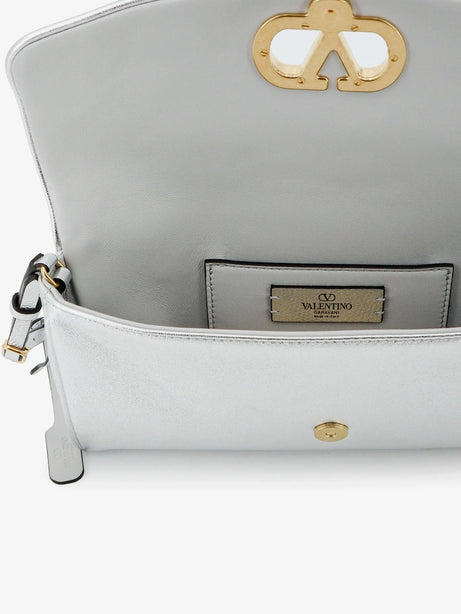 Valentino Garavani DeVain laminated leather shoulder bag - Silver