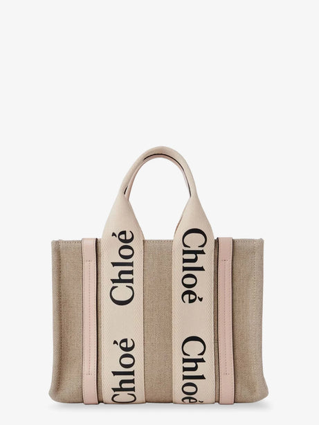 Chloe' Woody linen and leather Tote Bag - Cement Pink