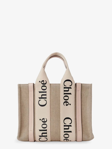 Chloe' Woody linen and leather Tote Bag - Cement Pink