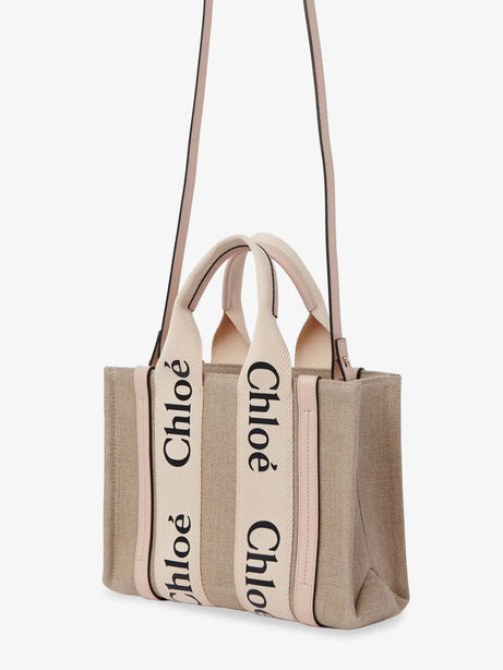 Chloe' Woody linen and leather Tote Bag - Cement Pink