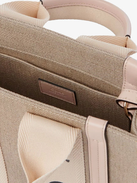 Chloe' Woody linen and leather Tote Bag - Cement Pink